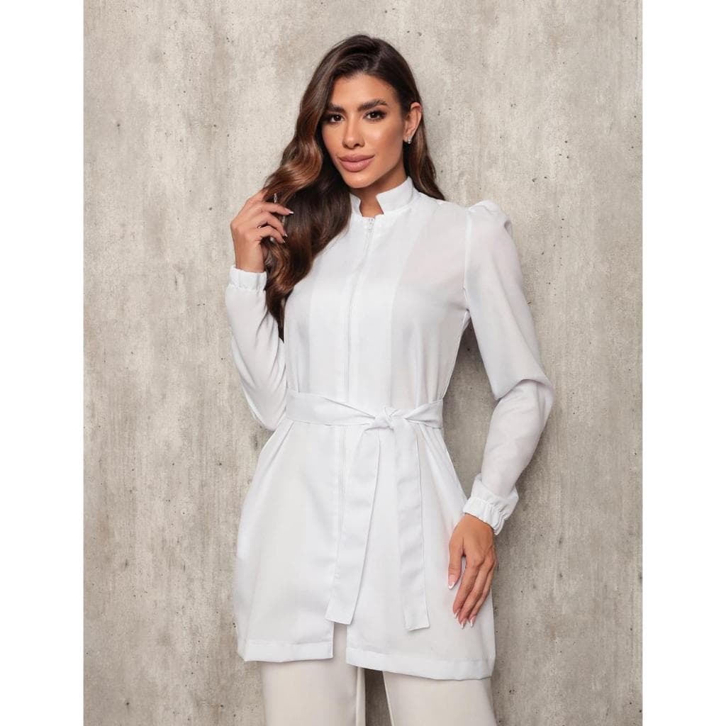 Jaleco Feminino Manga Longa Acinturado  Marcela Branco Gardenia Jalecos