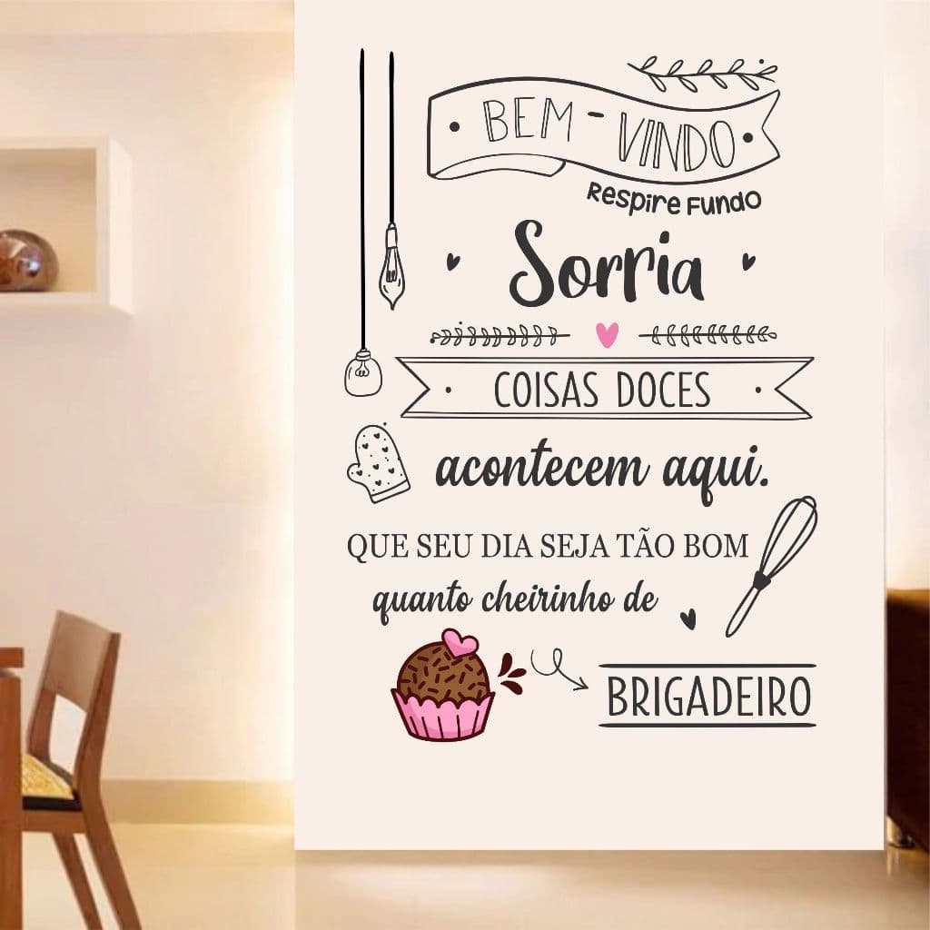 Papel de Parede Adesivo Frase Confeitaria “Bem-Vindo” Brigadeiro Padaria 1.10 M X L 77cm BB7 BB7