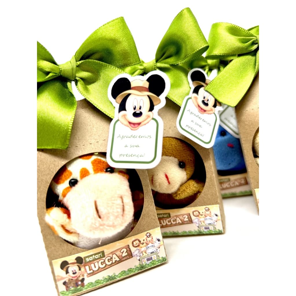 Lembrancinhas Personalizada Festa Safari Pelúcia 6 cm na Caixa 45 unidades
