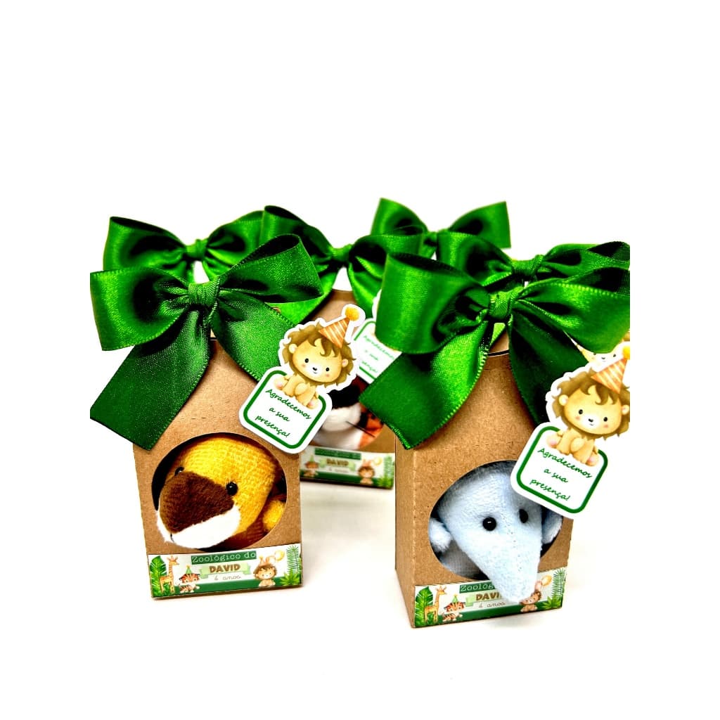 Lembrancinhas Personalizada Festa Safari Pelúcia 6 cm na Caixa 25 unidades
