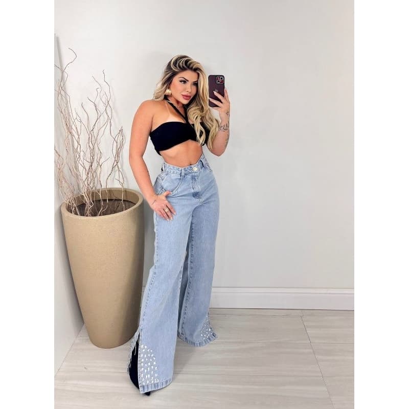 CALÇA JEANS FEMININA WIDE LEG MODA DO MOMENTO