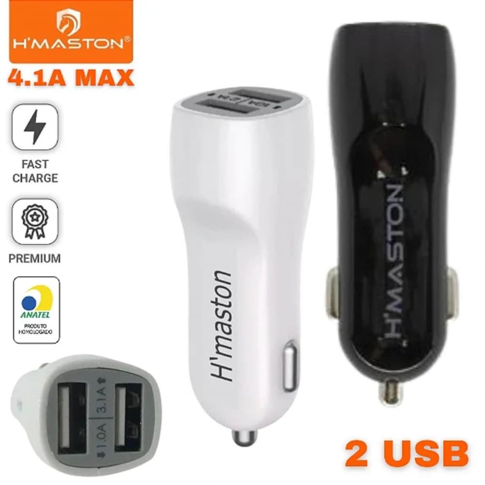 H'Maston CB-07 Carregador TURBO para Celular Veicular Carro Fonte 2 entradas USB