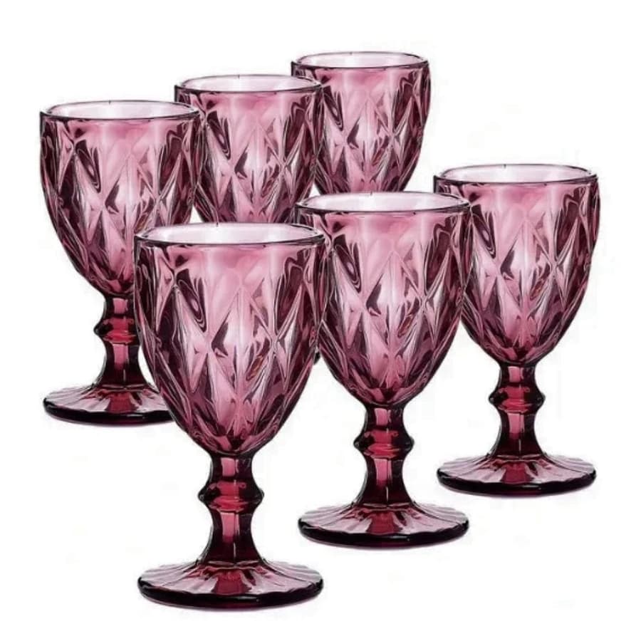 Taça Diamante Copo Vidro Vermelho 245ml Elegante Luxo Mesa Posta Festa Decoração