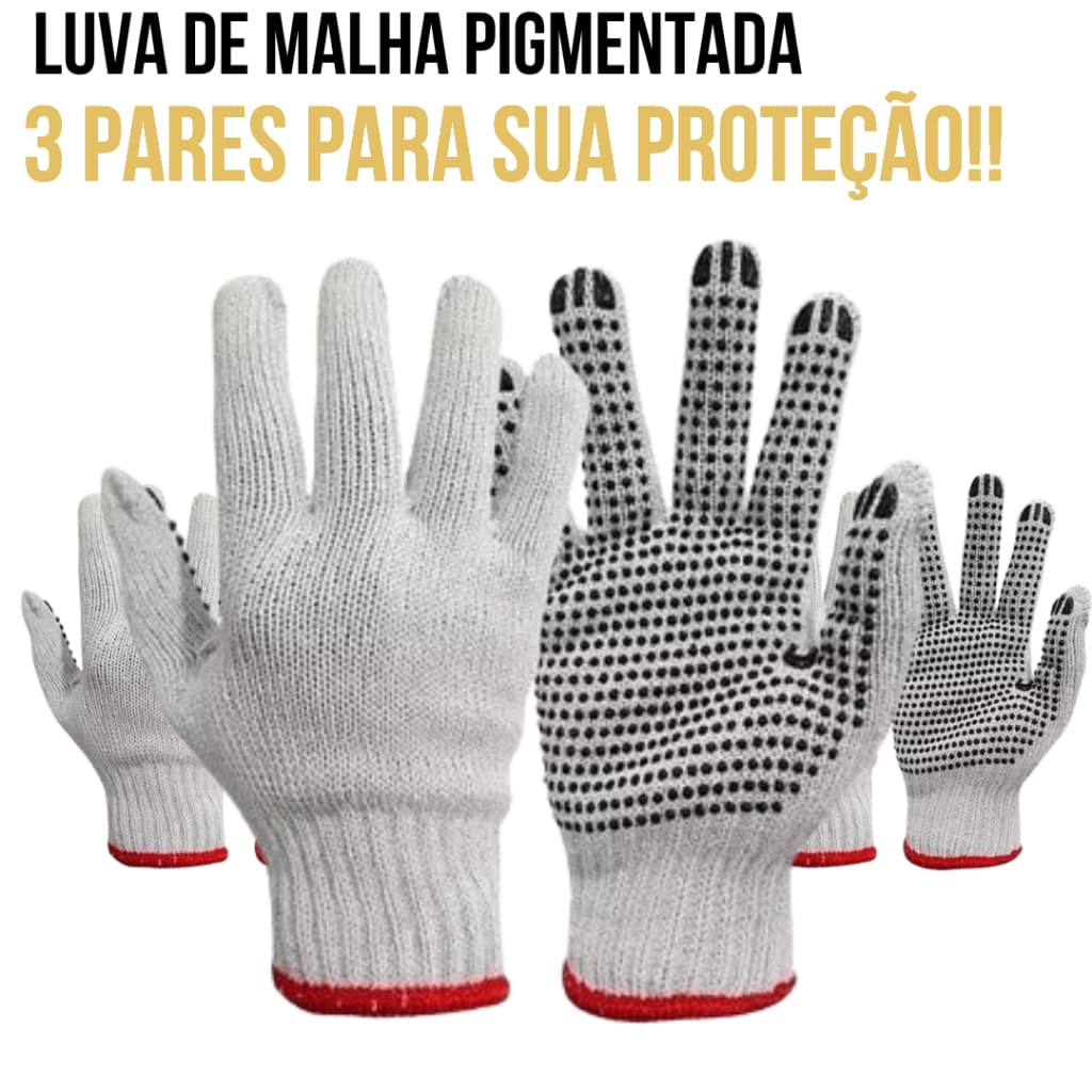 Luva De Malha 3 Pares Pigmentada Branca Tam único