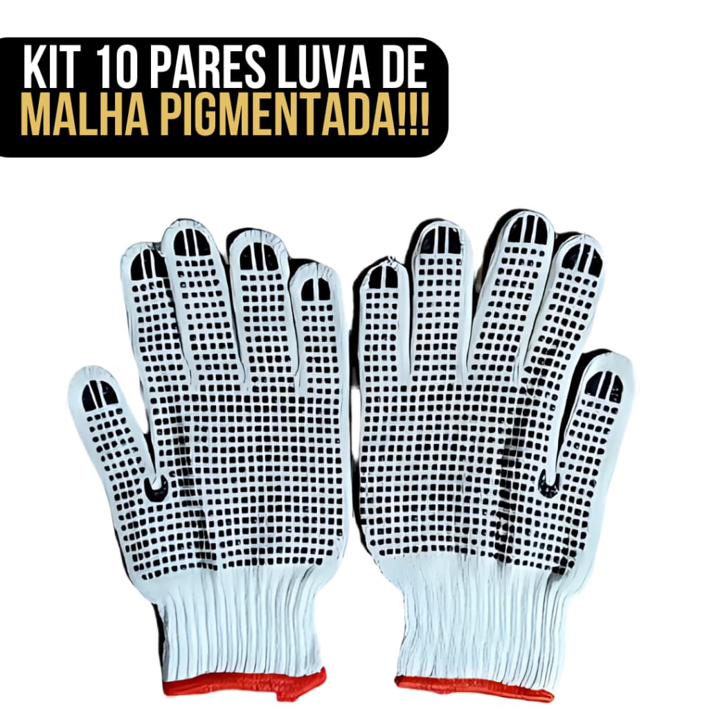 Kit 10 pares Luvas De Malha Pigmentada Branca Tam único