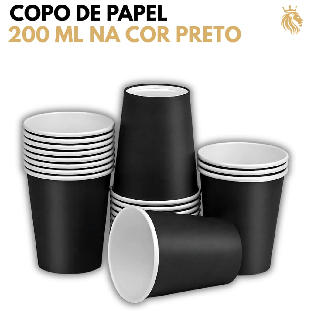 Copo Eco PRETO 200 ml Copo de Papel Biodegradável - Pacote com 50 unidades