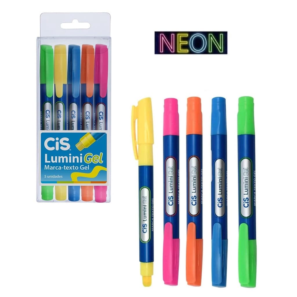 Marca Texto Cis Lumini Gel Estojo c/5 Cores