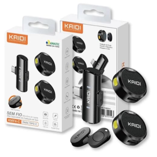 Microfone Duplo Com Ímã Kaidi Clipe Magnético De Lapela Wireless Para Smartphones Portátil Leve