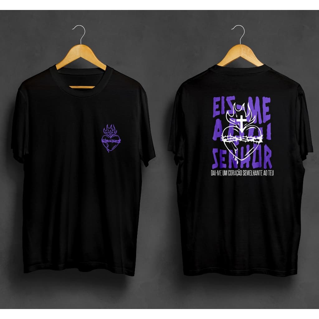 Camiseta Religiosa Eis Me Aqui Senhor Dai Coração Semelhante Algodão Premium Blusa Masculina Camisa Unissex