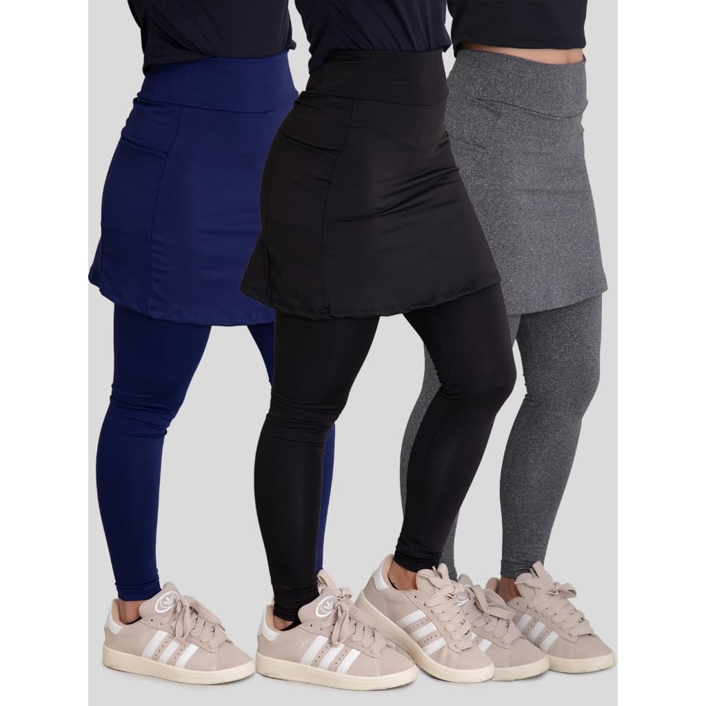 Kit 3 Leggings Saia Moda Fitness Feminina Suplex