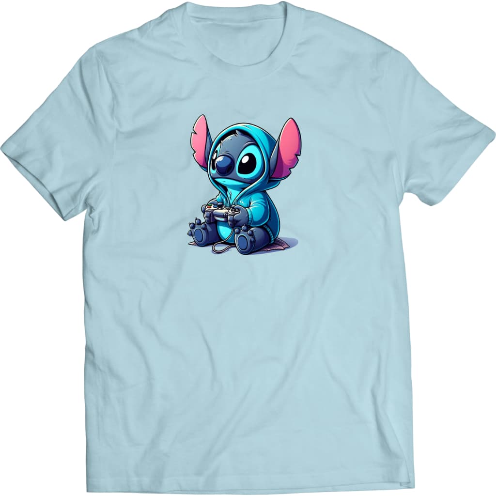 Camiseta 100% Algodão Premium Macia Stitch Jogando Videogame Personalizada
