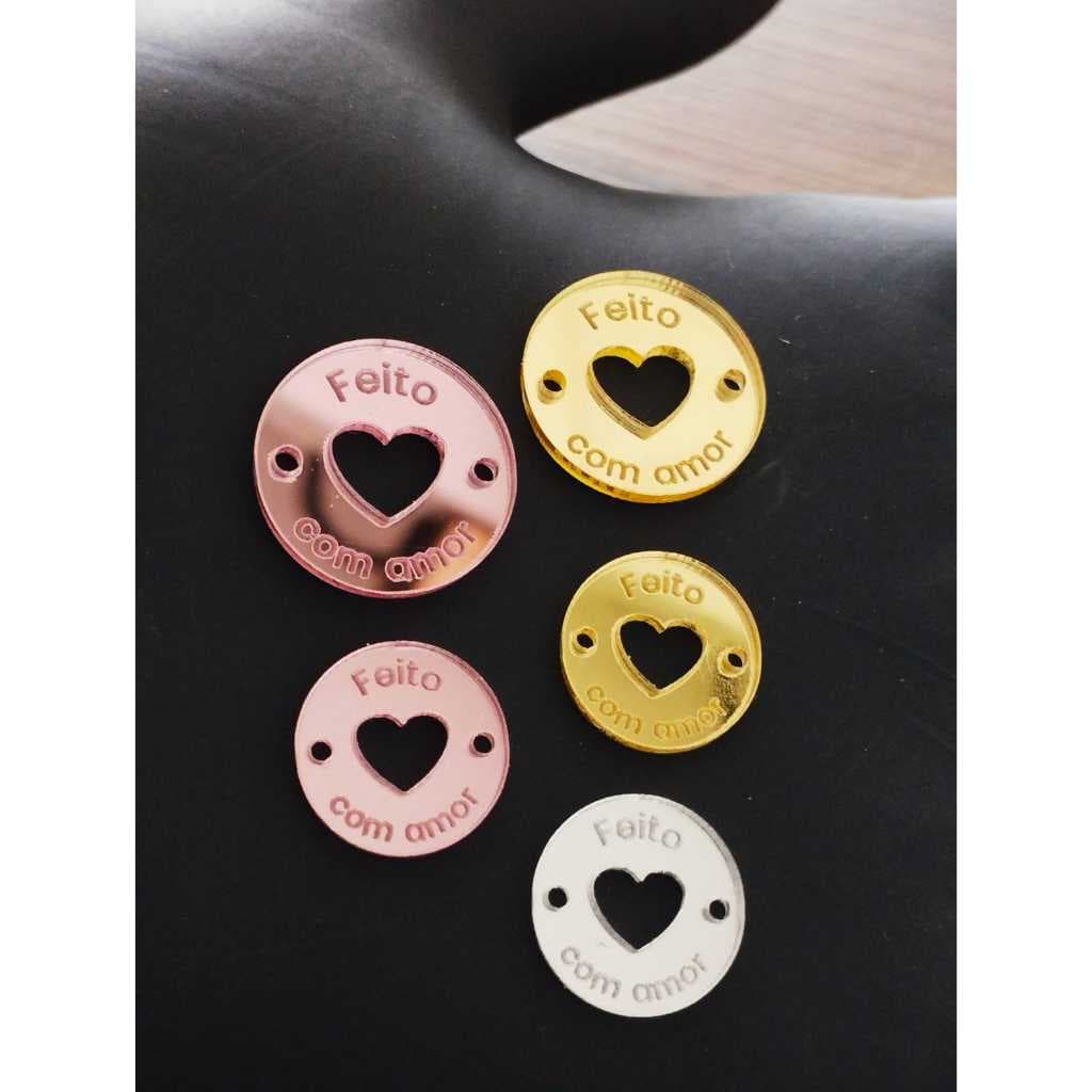 Tag Etiqueta Feito com amor - em acrilico espelhado  2cm e 1,5cm