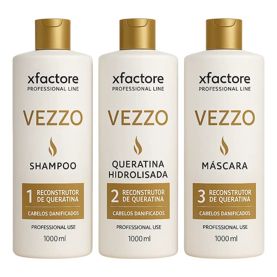 Kit Profissional Cauterização e Reconstrução para Cabelos Danificados Shampoo Queratina E Máscara 1L