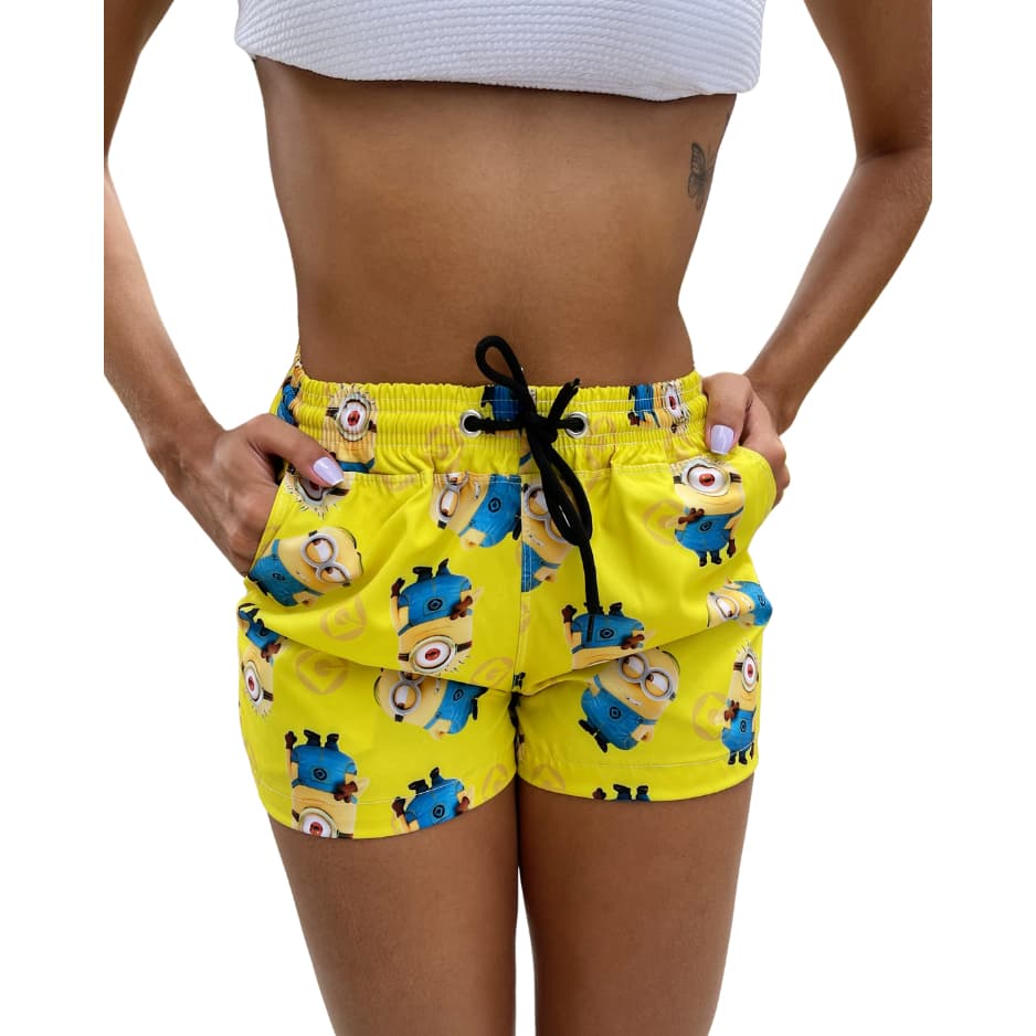 SHORT BERMUDA FEMININA PERSONAGEM TACTEL COM ELASTANO SAIDA DE BANHO