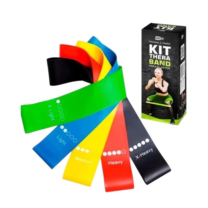 Kit 5 Faixas Elásticas Para Exercícios Multifuncional Yoga Fisioterapia e Treino