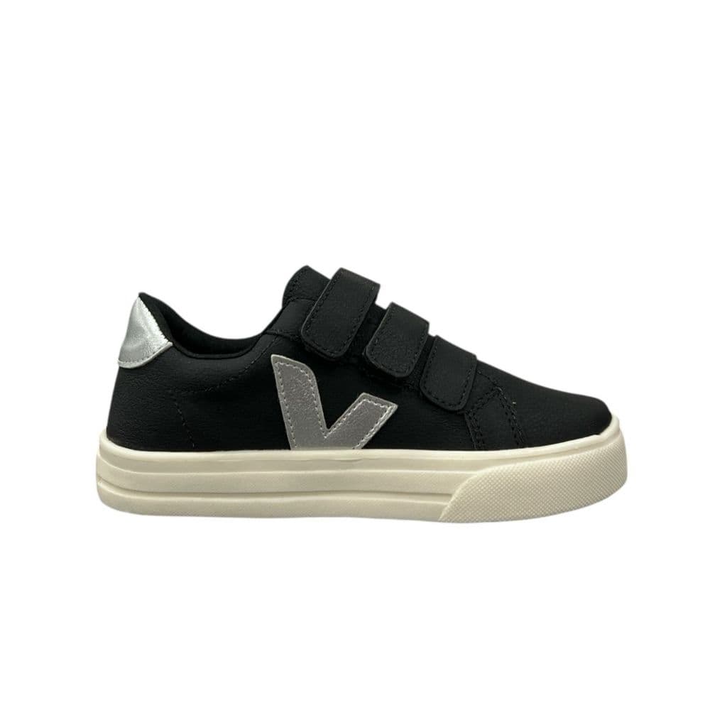 Tênis Infantil Feminino Preto com Velcro e Detalhe Prateado – Estilo Básico e Brilho na Medida Certa