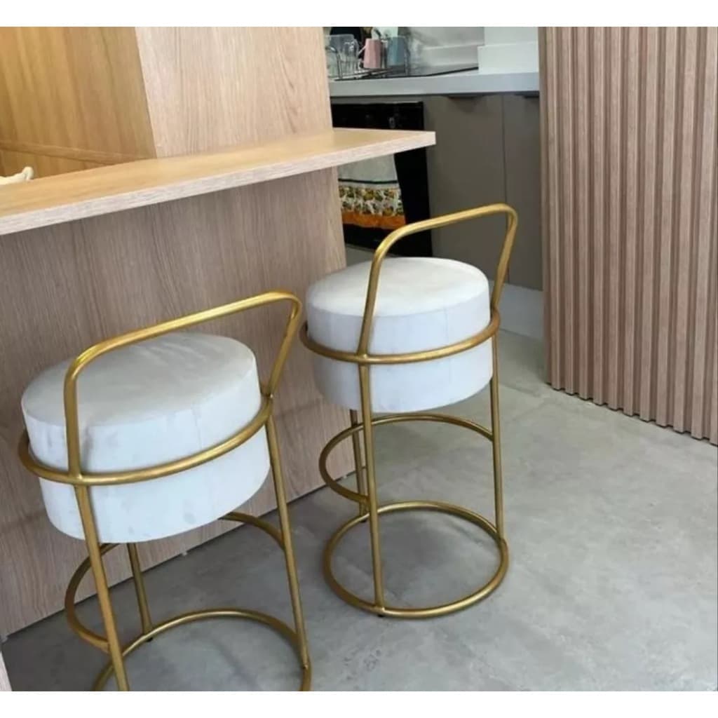 KIT 2 Banqueta Luxo Quarto Puff Sala Escritório Banquinho Veludo Loja Decoração Bancada alta cozinha