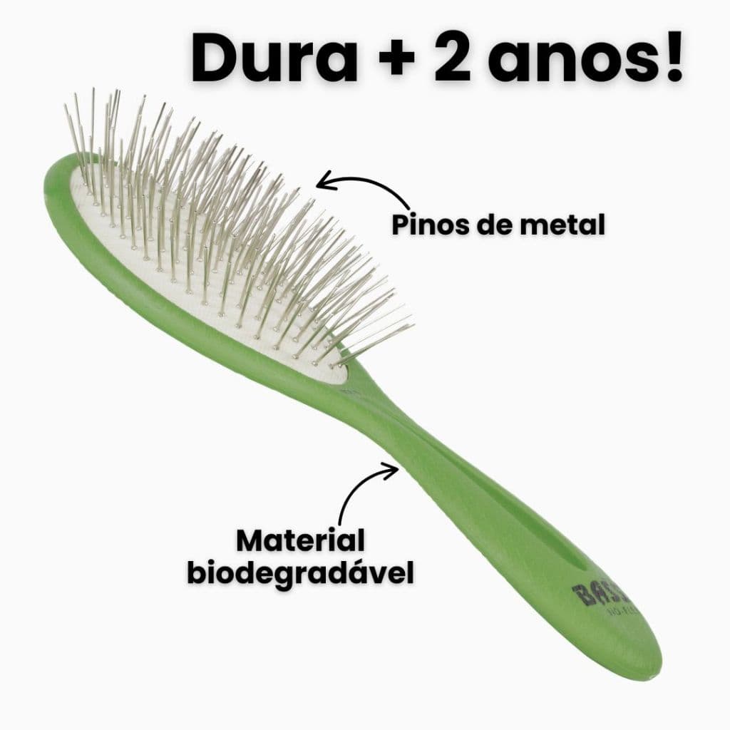 Escova Pet Cachorro Gato Bio-Flex Bass Com Pinos De Metal Sem Bolinhas Ecológica Verde