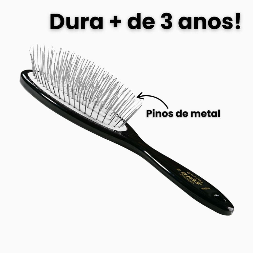 Escova Pet Cachorro Gato Bass de Acrílico com Pinos de Metal Sem Bolinhas - Preta - M