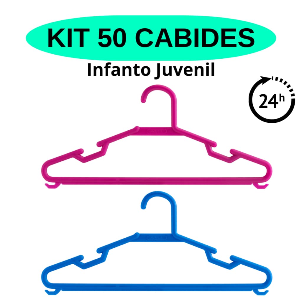 Kit 30 ou 50 Cabides Infantil Juvenil Reforçado 32cm Cores Rosa ou Azul