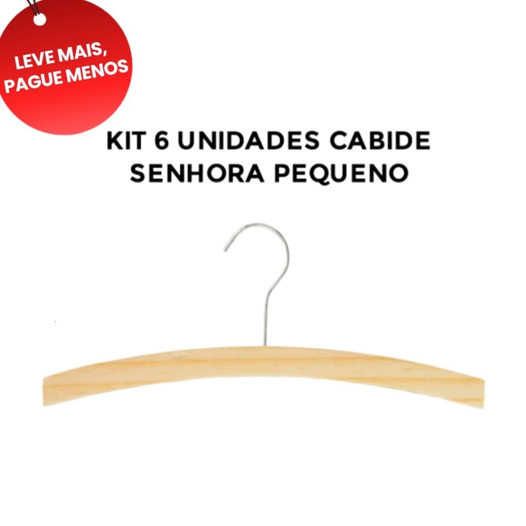 Kit 6 Cabides INFANTIL Pequeno 27 cm Madeira modelo Senhora para bordar R-4A, Organização