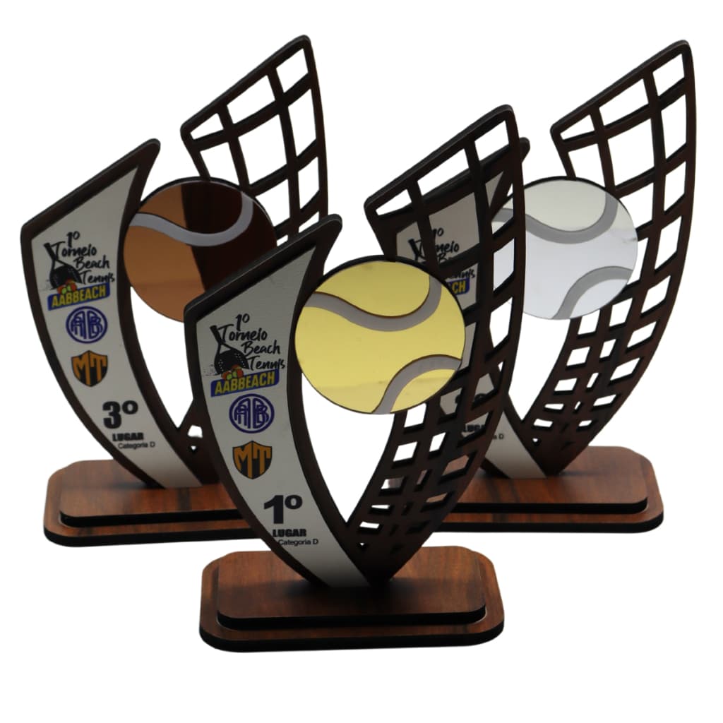 Troféus Beach Tennis Personalizado com Logo 1º 2º 3º Lugar
