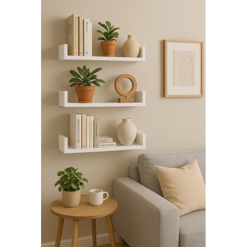 QUEIMA DE ESTOQUE Kit Jogo 3 Prateleiras De Livro De 100% Mdf Branco 50X10, as prateleiras acompanham buchas e parafusos