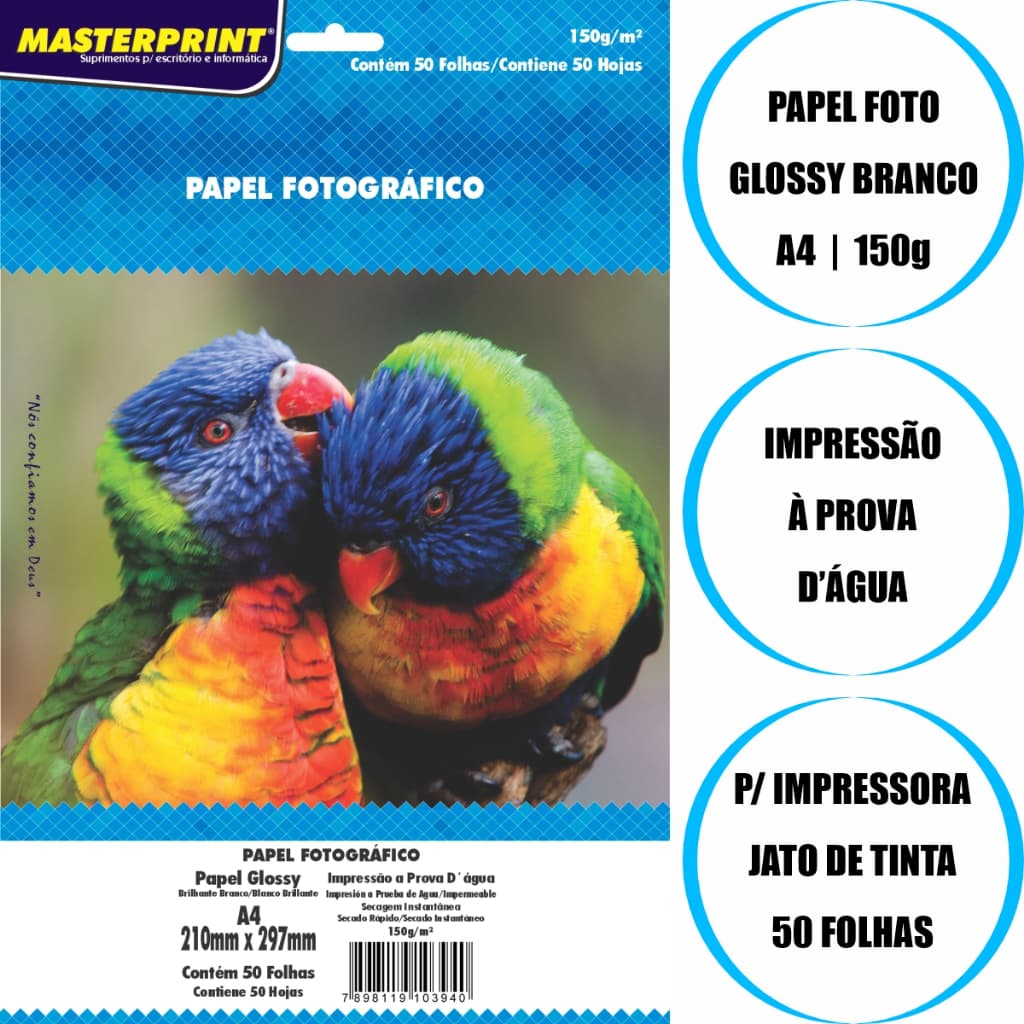 Papel Fotográfico Glossy 150gr Prova D'água A4 50 Folhas