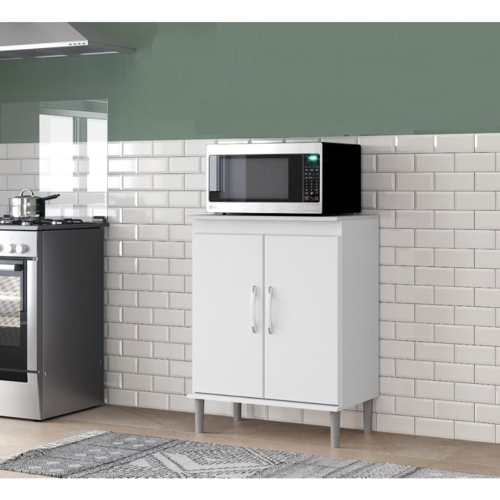 Balcão Micro-ondas 2 Porta e Prateleira - Branco