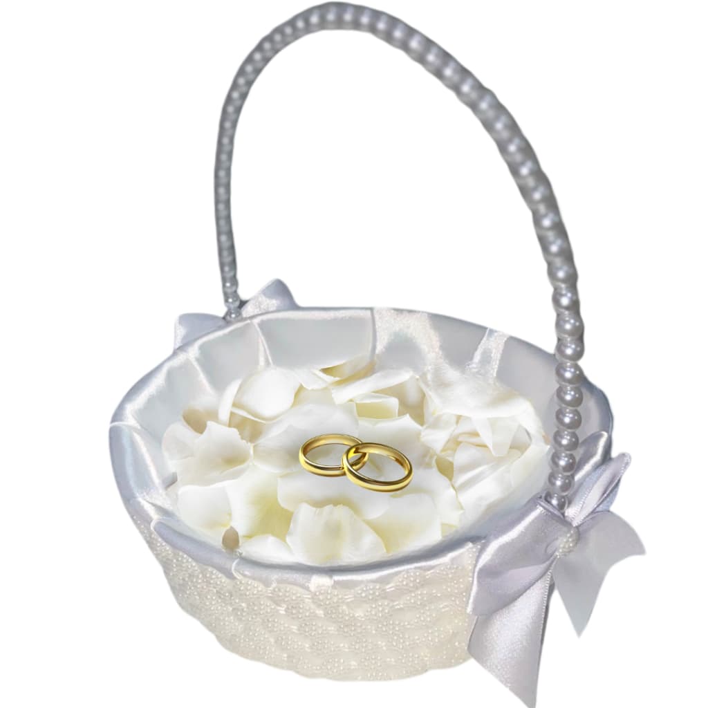 Cesta Florista De Daminha Para Casamento Branca com Pérolas