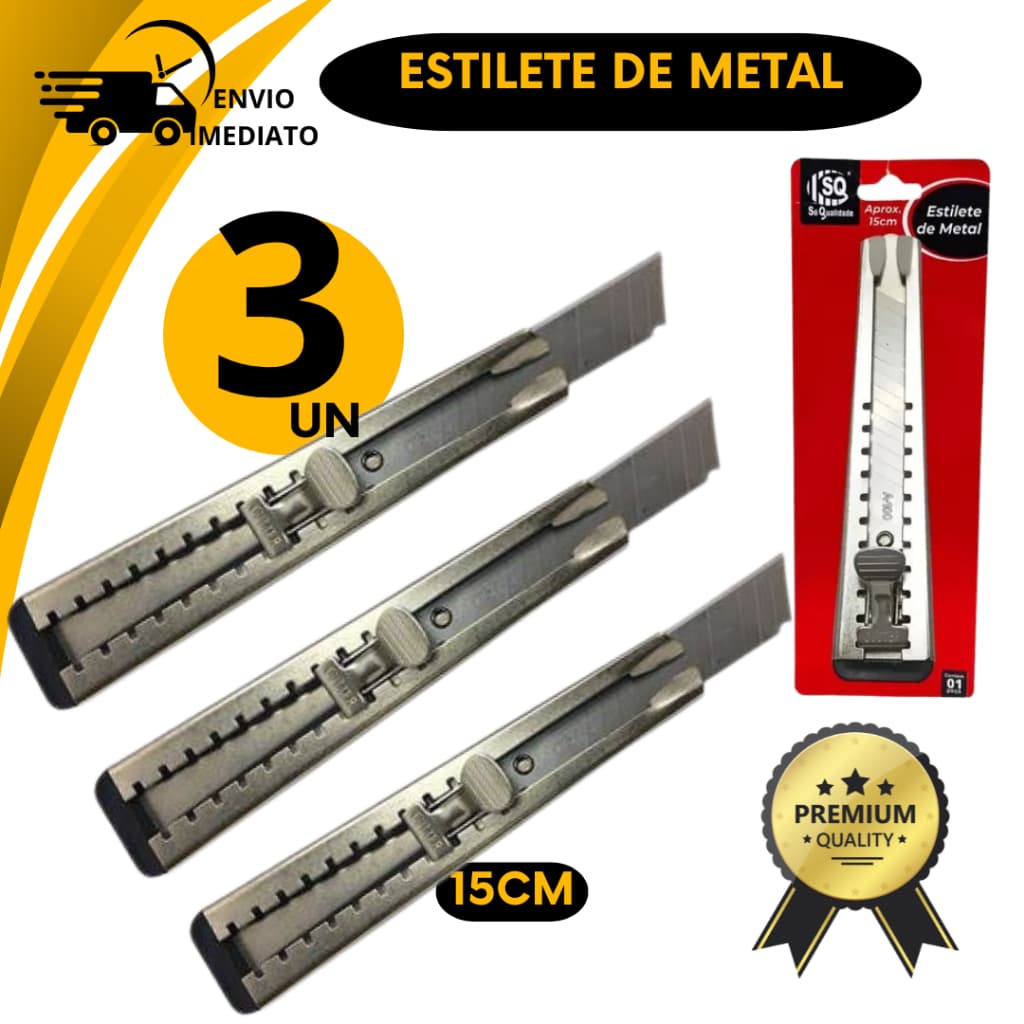 Estilete de Metal SQ Retrátil com Trava  Alta Precisão e Durabilidade
