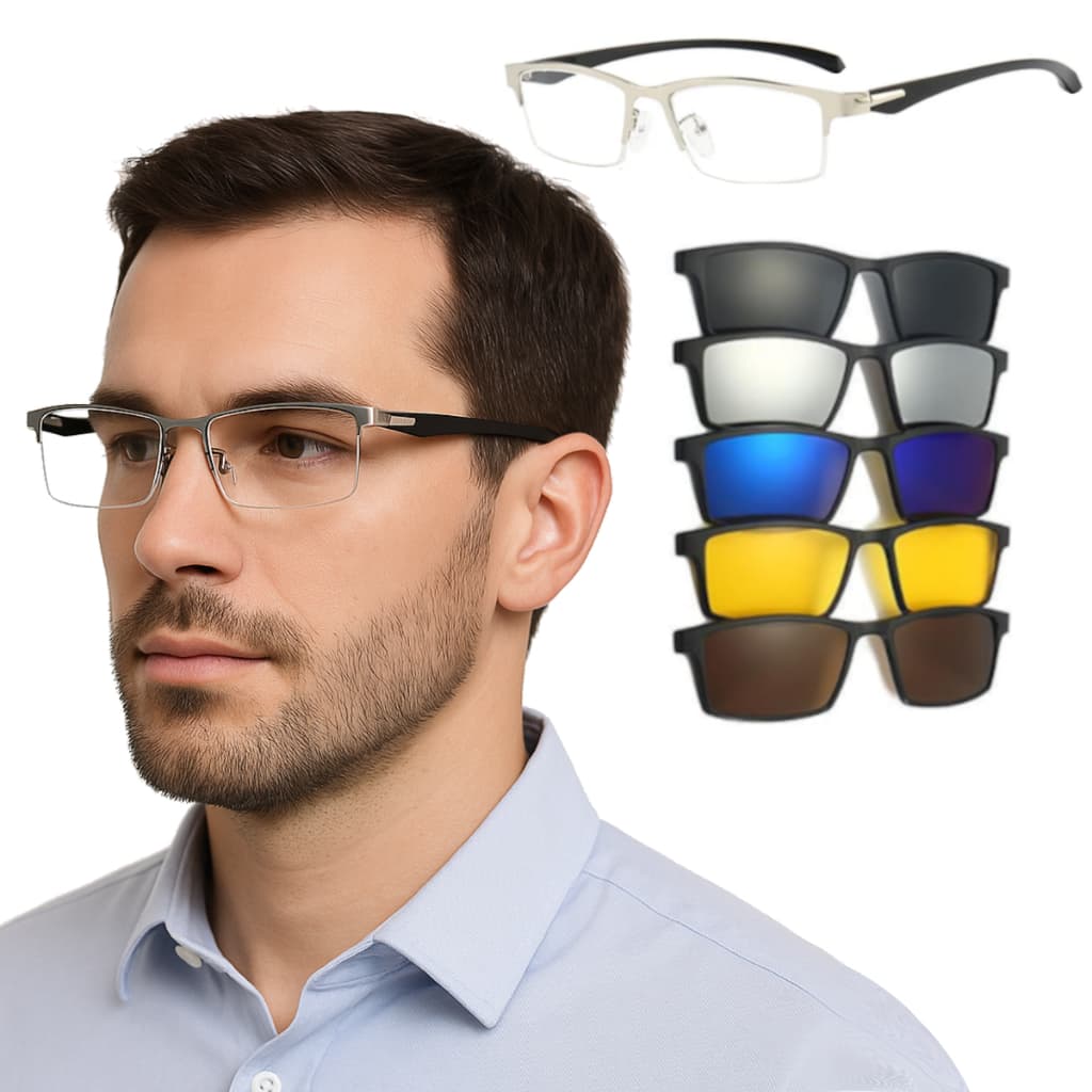 Armação e Óculos para Grau e Sol Polarizado Masculino – Clip On, Prático e Estiloso