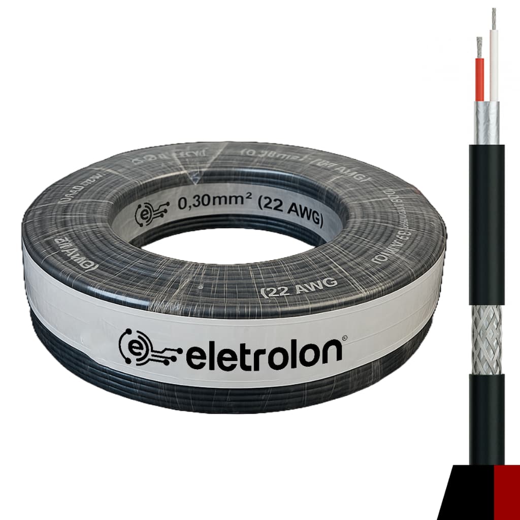 Rolo 100 Mts Cabo Eletrolon 0,30mm 22 AWG Balanceado Para Microfone