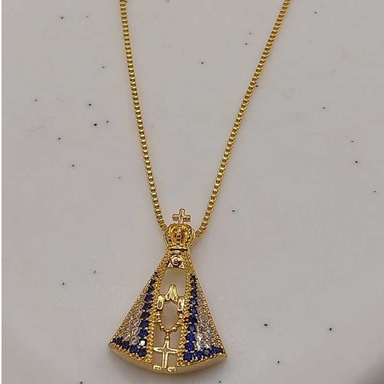 Colar Nossa Senhora Aparecida Folheado a Prata e Ouro