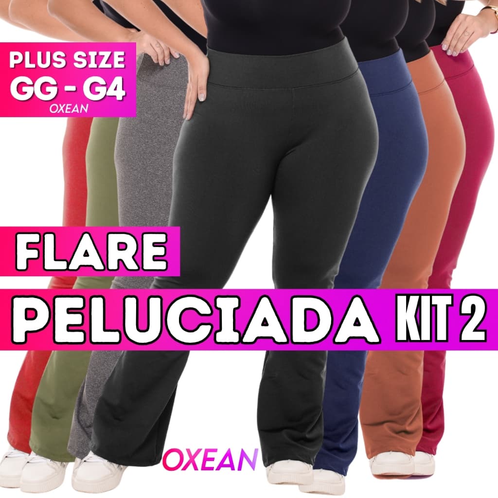 Kit 2 Legging Flare Plus Size Flanelada Calça Leg Boca De Sino Bailarina Grossa Zero Transparência