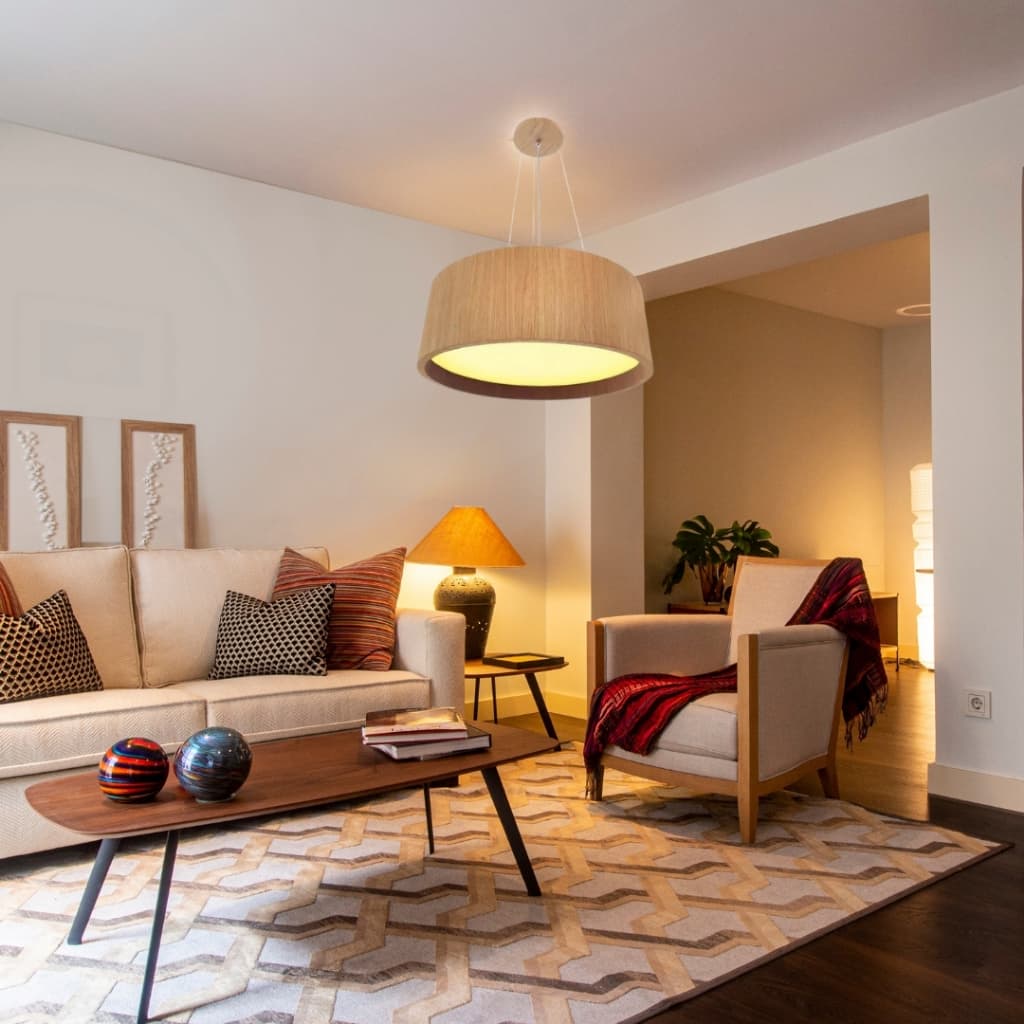 Pendente Redondo Madeira Freijó 40cm 4 Lâmpadas E27 Lustre Suspenso Teto Design Moderno Elegante