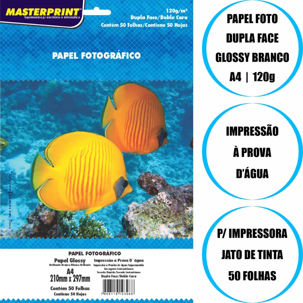 Papel Fotográfico Foto DUPLA FACE 120gr Impressão Prova D'água Tamanho A4 50 Folhas