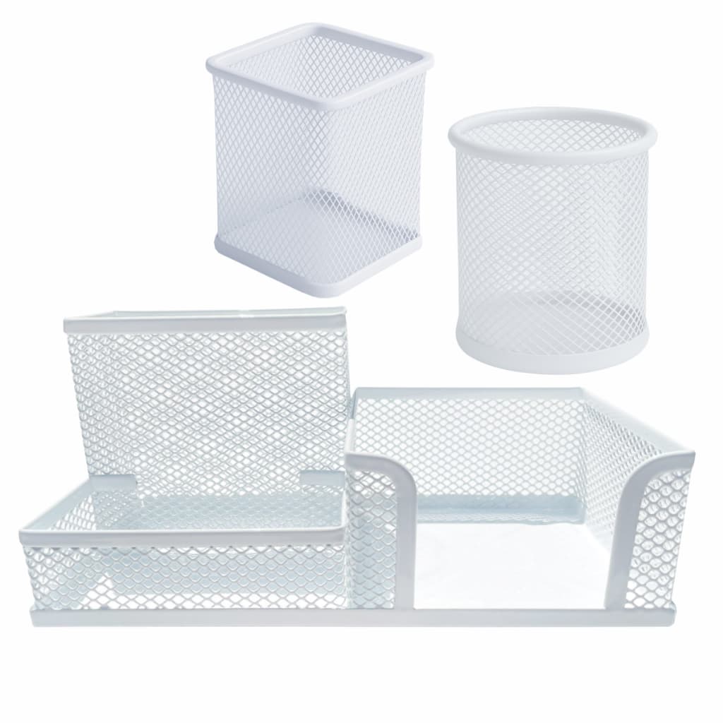 Kit Branco Organizador Escritório Porta Caneta Lápis Treco Redondo De Mesa Escolar