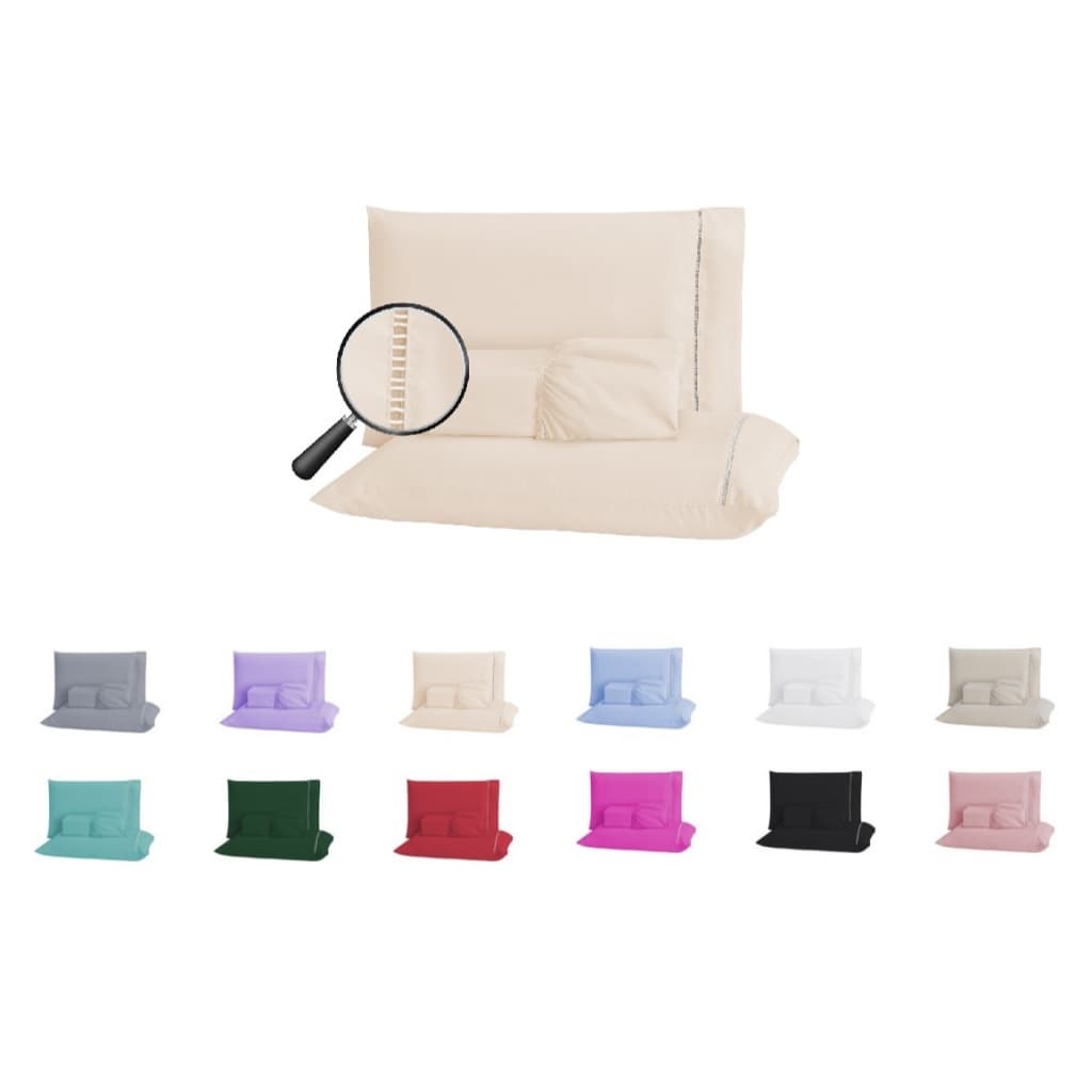 Kit Lençol Casal 3 Peças Com Elástico e fronha Ponto Palito 400 Fios Cama Casal Colorido e Branco