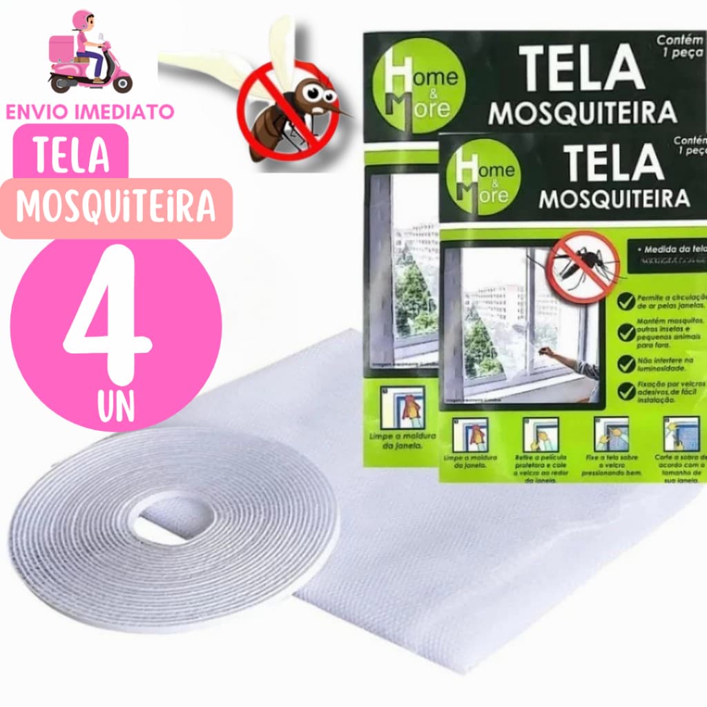 4 Telas Mosqueteira Ajustável com Autocolante Anti Insetos Moscas Pernilongo  Barata Mosquito