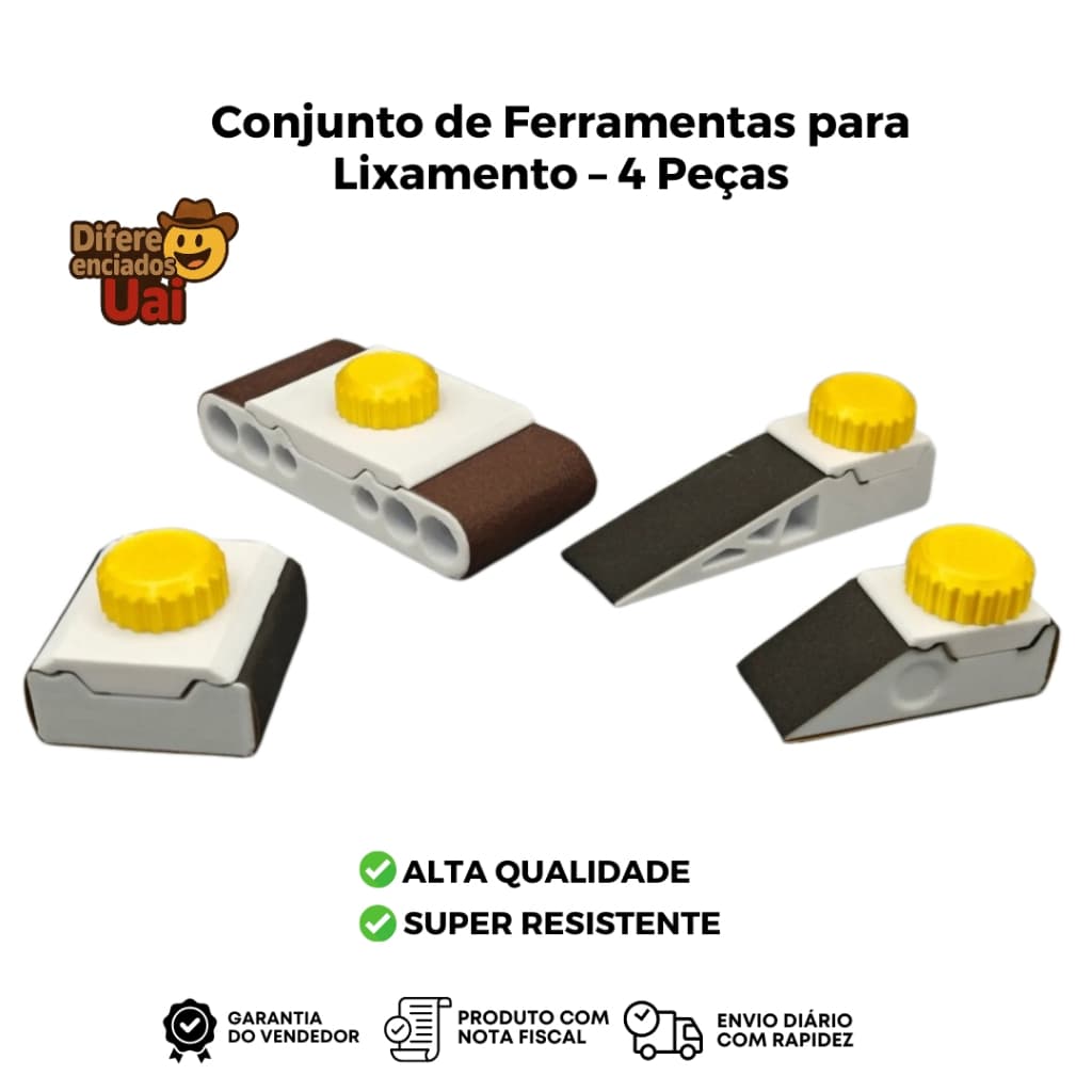 Kit 4 Ferramentas Lixamento Manual Ergonômico Acabamento Profissional Impressão 3D Modelismo Madeira ABS Resistente Lixa