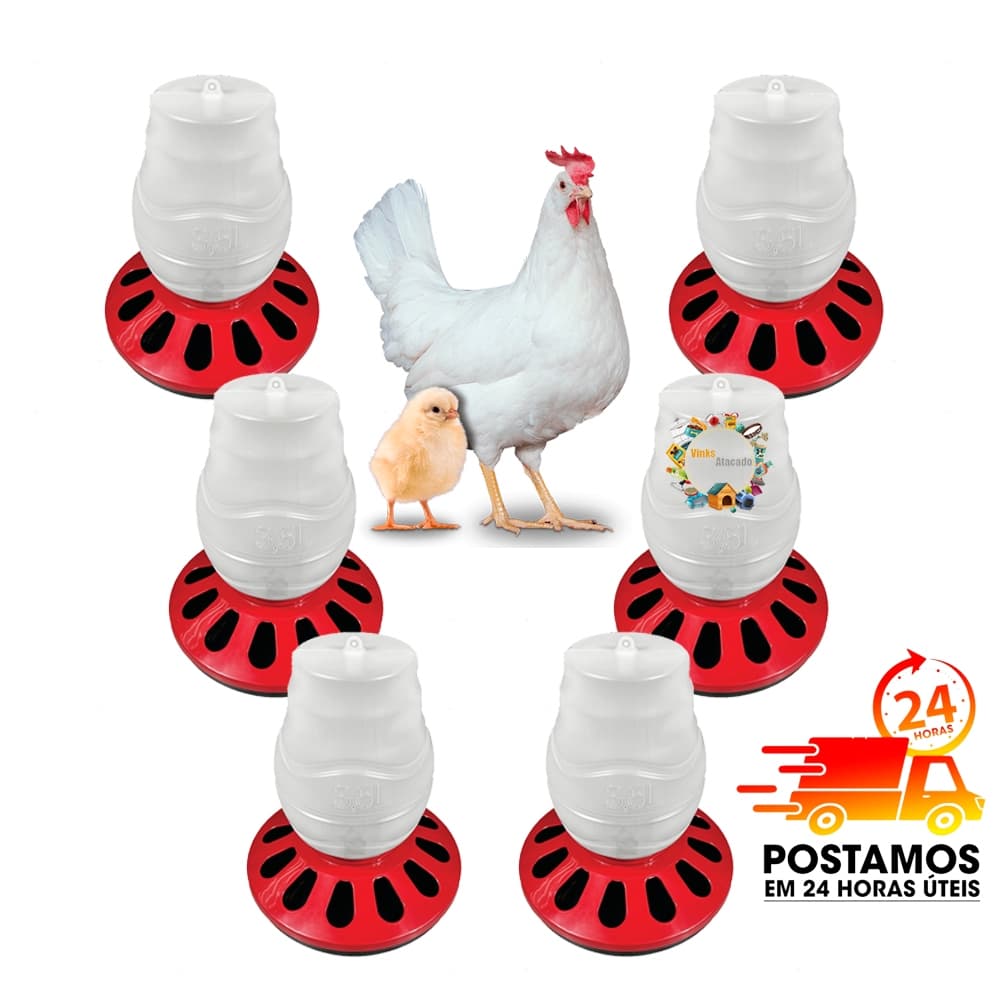 Kit 6 Comedouro Rosca 12 Furos 3,5L Para Frango Galinha Pintinho Alimentador Automatico Criar Aves Galinheiro