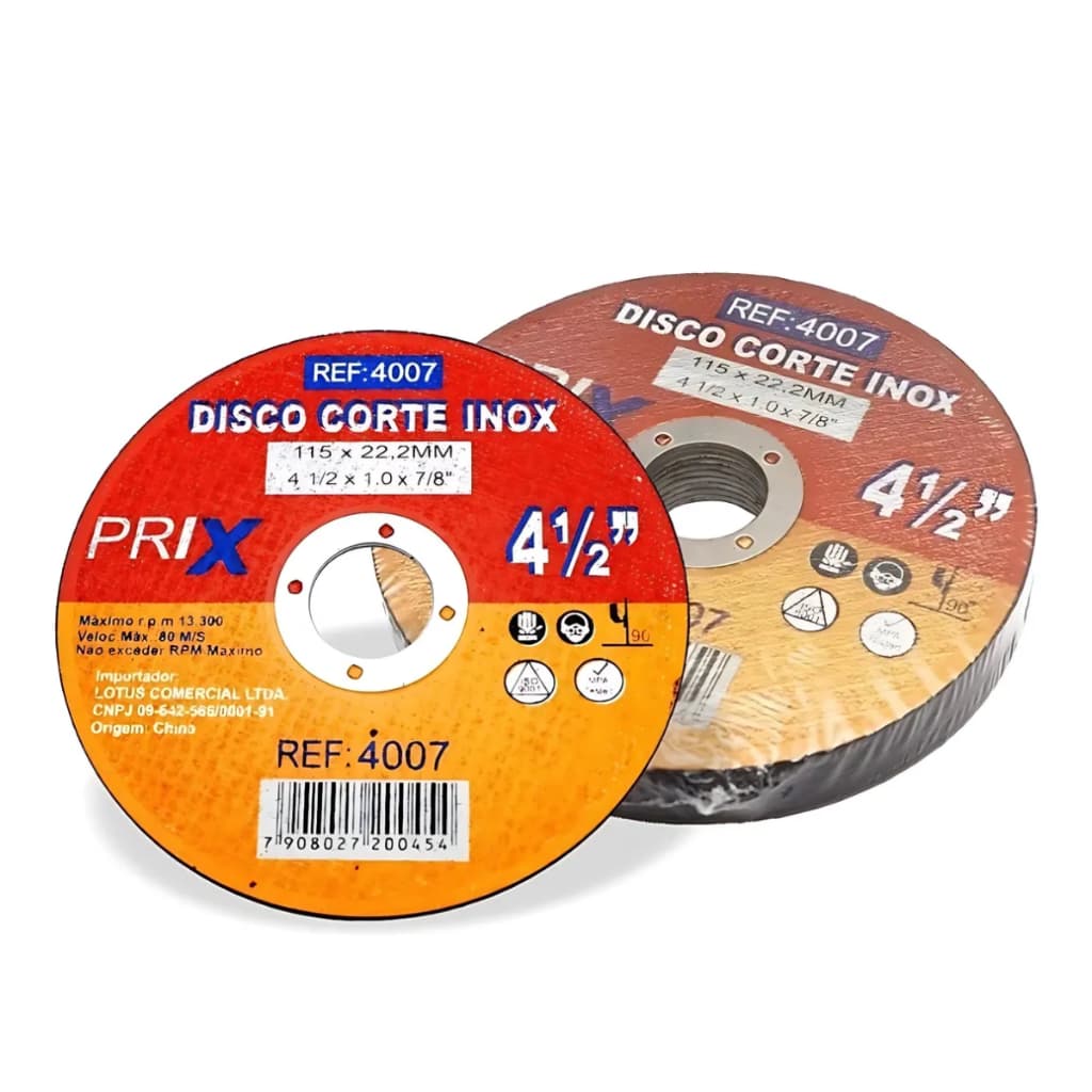 Kit com10 Disco de Corte Fino Para Ferro/Inox 4.1/2 X 22mm Para Esmerilhadeira Lotus Prix