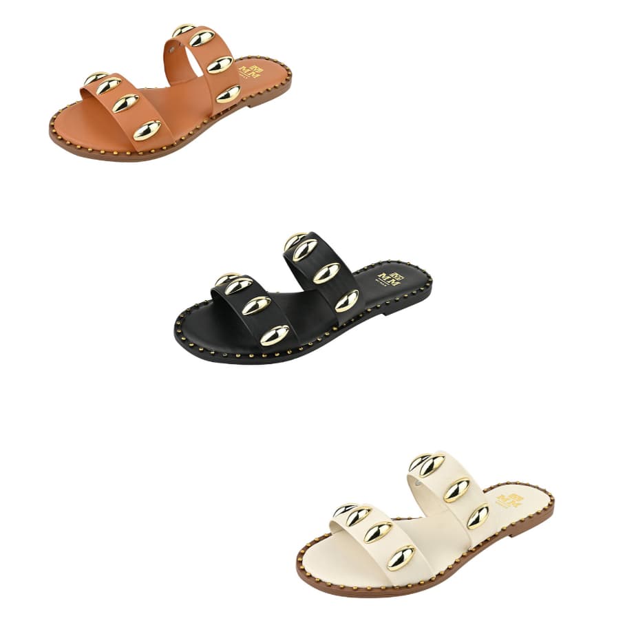 Sandália Feminina Rasteira Rasteirinha de Tira Chinelo Rebite Palmilha Luxo Moda