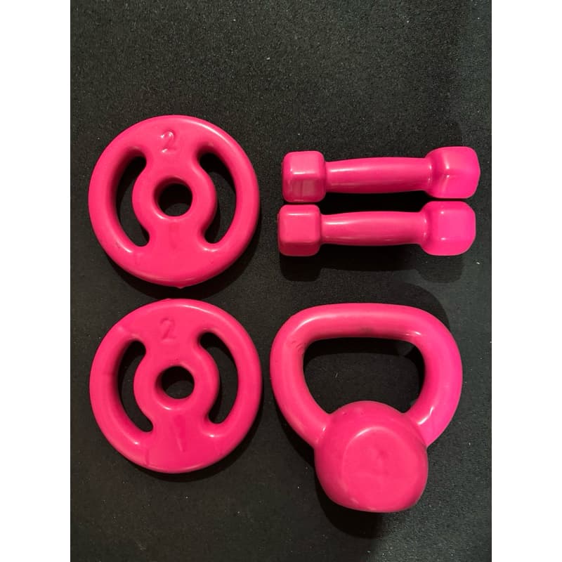kit de treino 10kg ketlebell 4kg + par de halteres sextavado 1kg + par de anilha 2kg