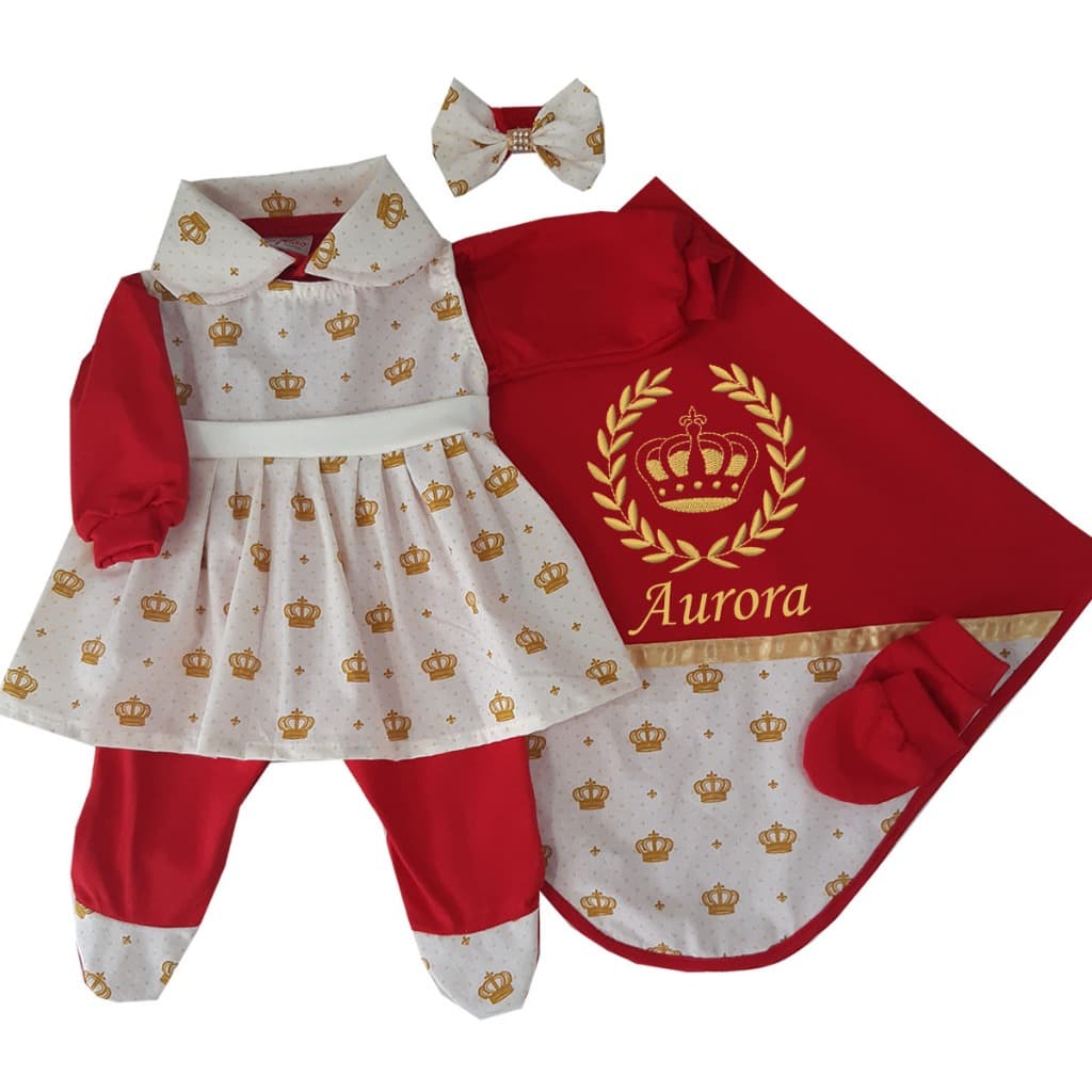 Saída Maternidade Menina Coroa Personalizada com o nome do Bebê 5 Peças