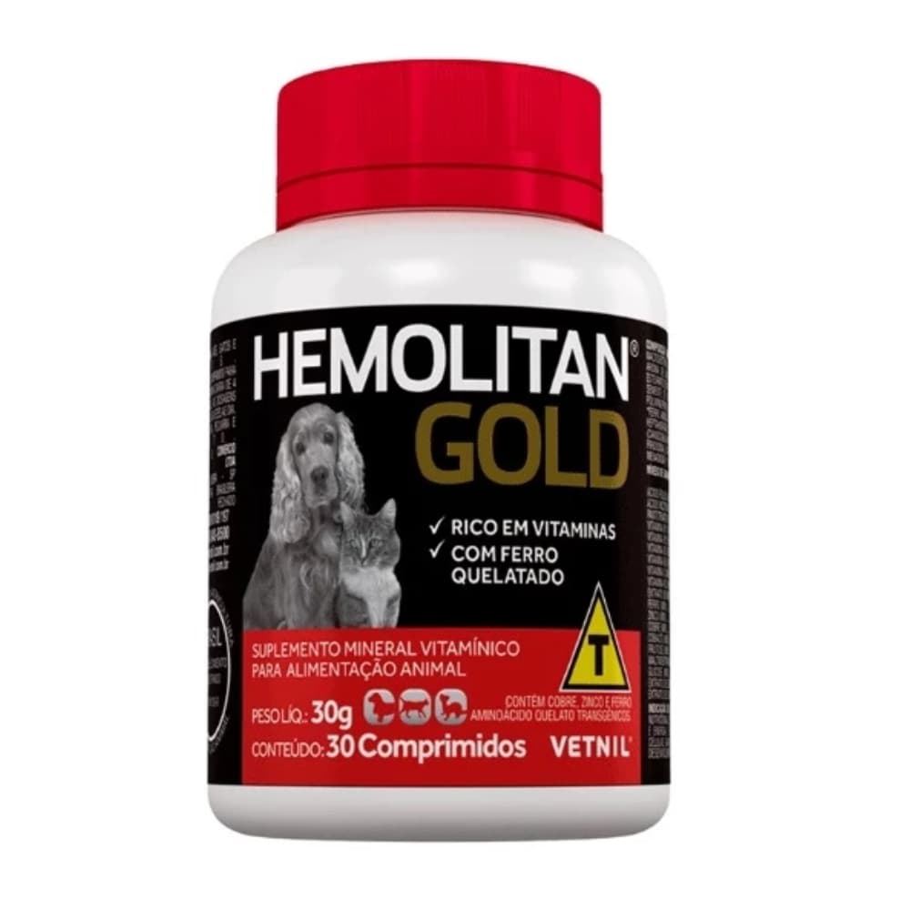 Hemolitan Gold 30 Comprimidos Suplemento Vitamínico para Cães e Gatos Vetnil