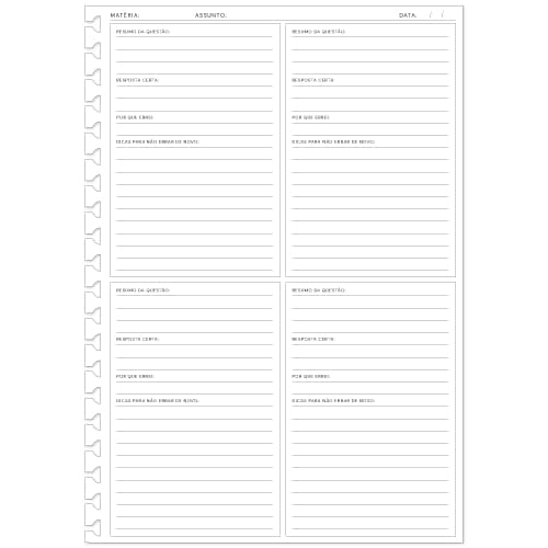 Refil Controle de Erros Reposicionável P/ Caderno AD C/ 50 folhas 90g/m²