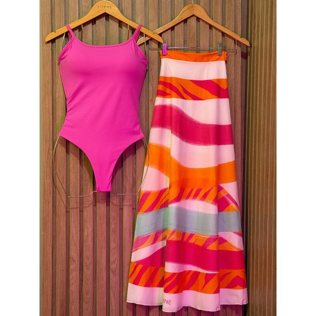 Kit Conjunto Body/maiô liso + Páreo Saída De Praia Verão barato saída de banho