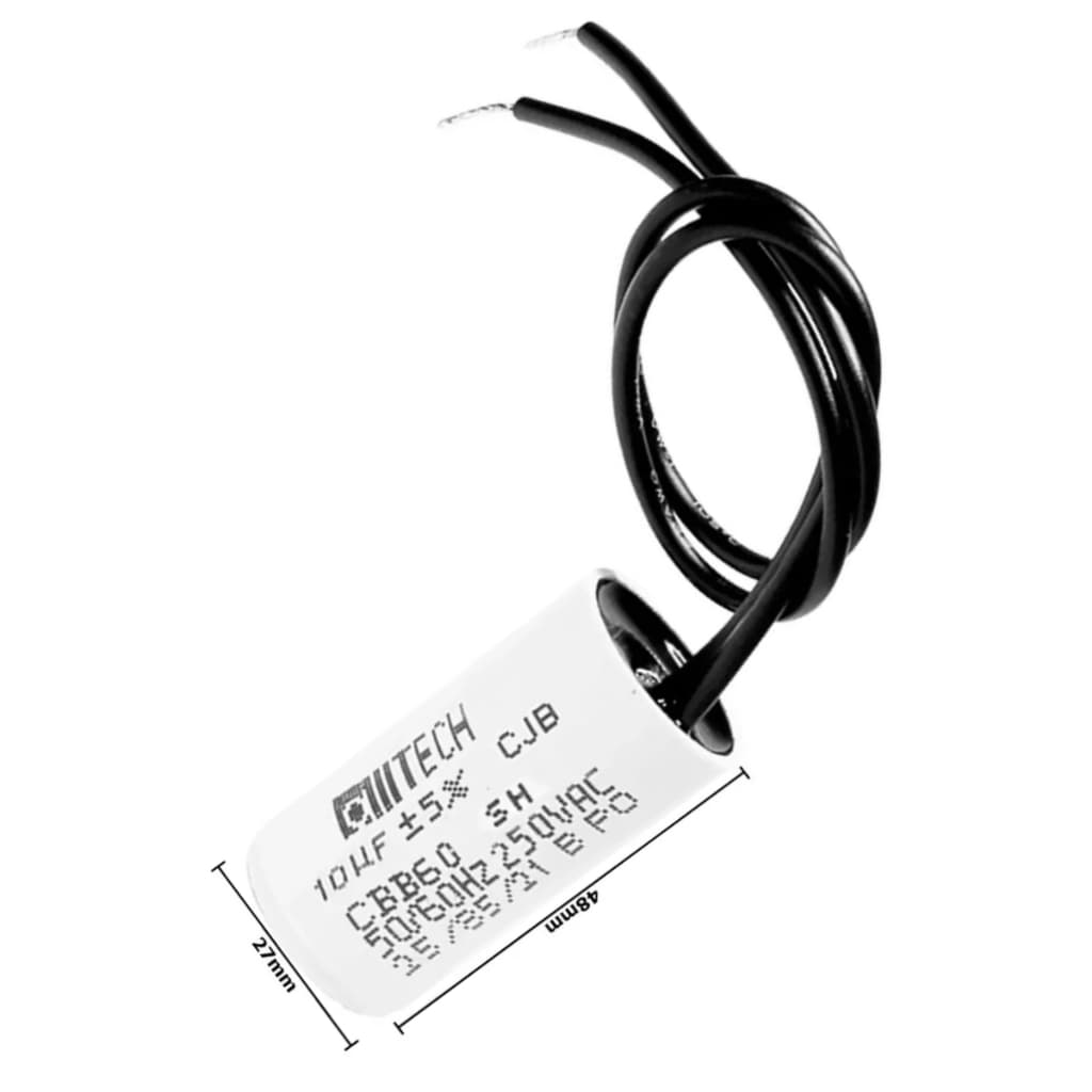 Capacitor 10uf 250vca Motores Elétricos 2 fios Ventilador de Teto Eletrônica